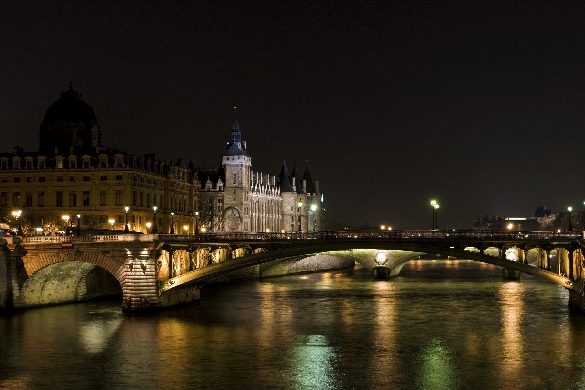 luces noche francia puente parís ciudad agua edificio canal