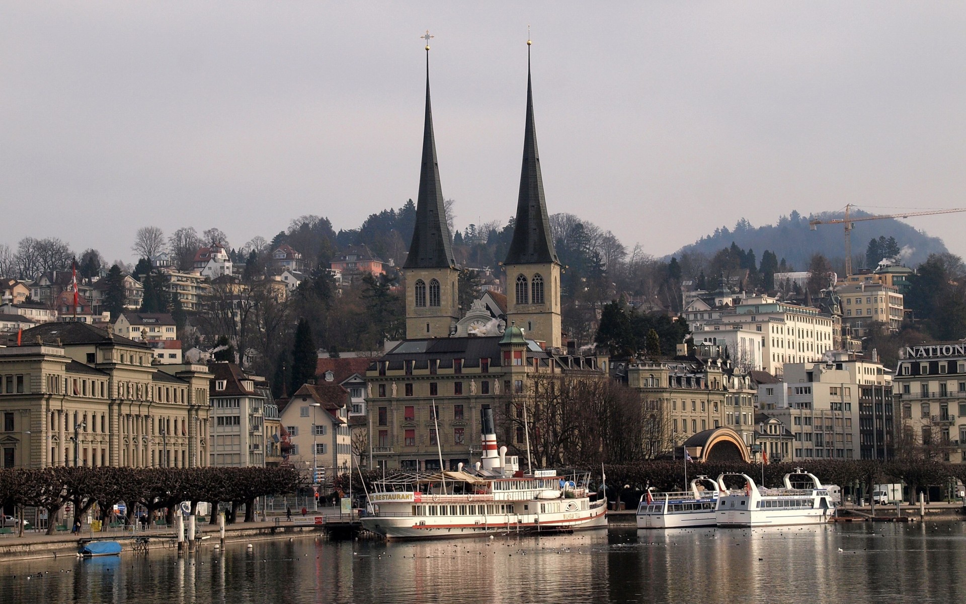 water river switzerland grey town