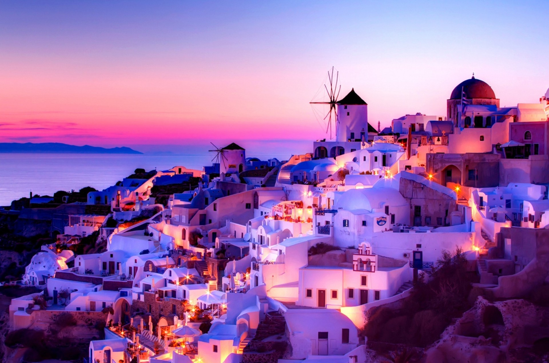 unset night light santorini town