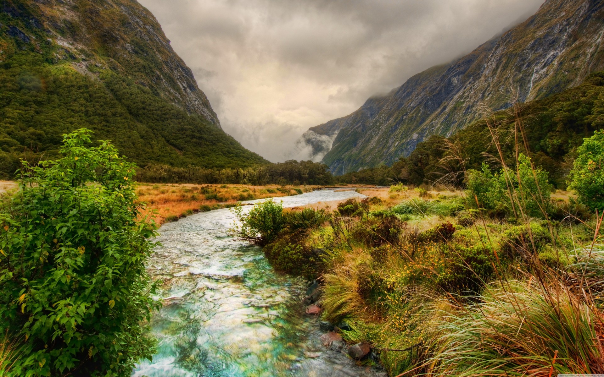 berge wolken fluss wüste natur neuseeland