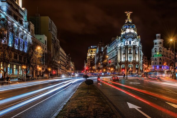 The streets of Madrid at night in lights