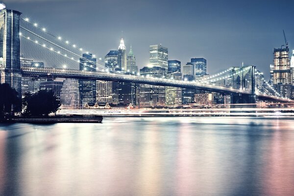 Industrial landscape with a bridge and lights