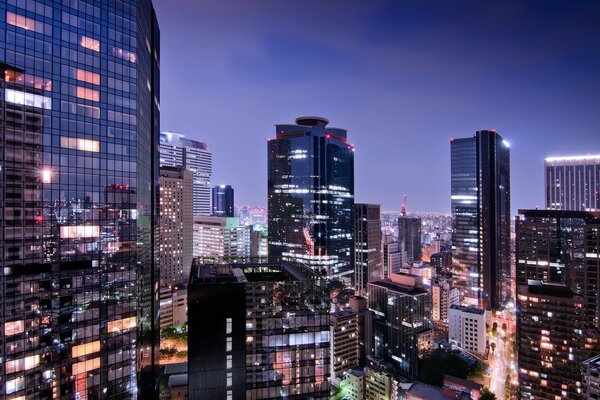 Metrópolis de Tokio en Japón por la noche