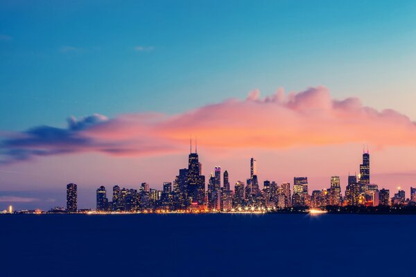 USA the city of Chicago at sunset
