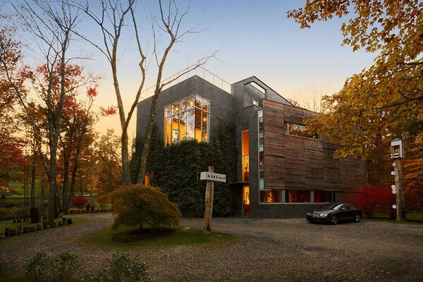 Townhouse among autumn trees