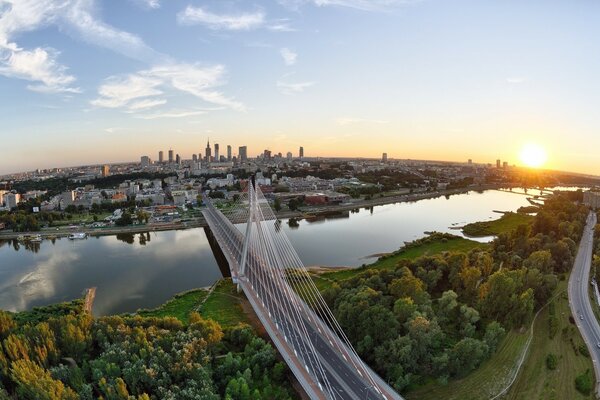 Panoramic photo of the city bridge