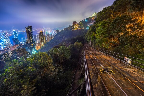 Lumières lumineuses de nuit de Hong Kong