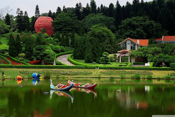 Colorful boats on the river of China