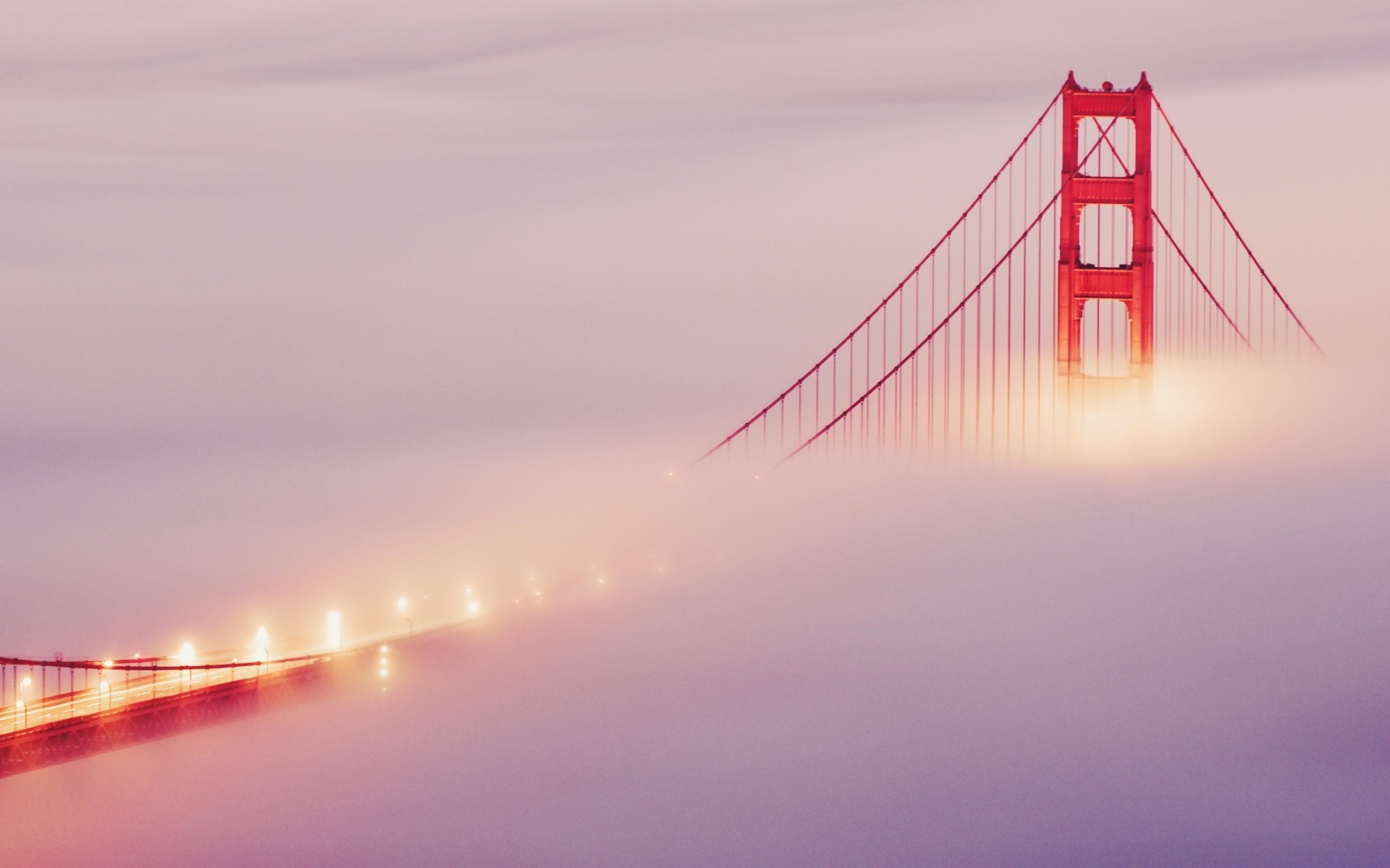 lights sky bridge fog san francisco