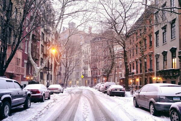 New York City quarter in winter weather