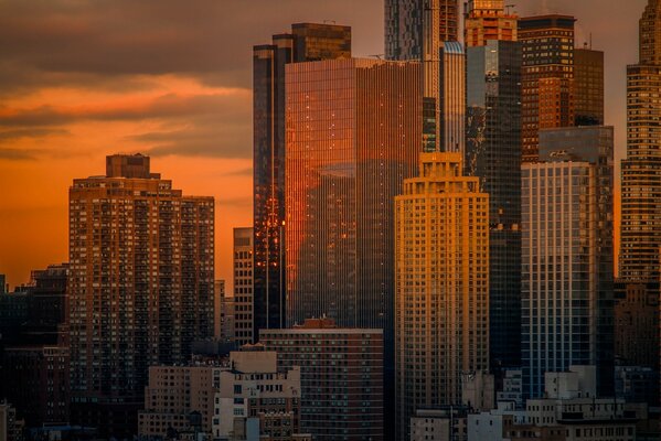 Skyscrapers of New York at sunset