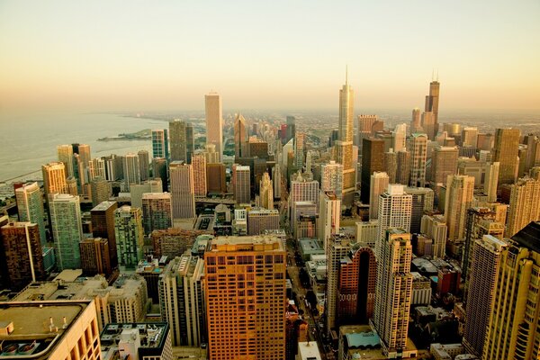 View from the window of a skyscraper in downtown Chicago