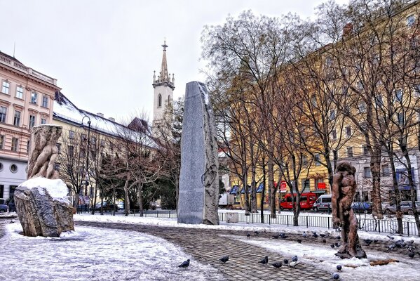 Winter street in the Austrian courtyard