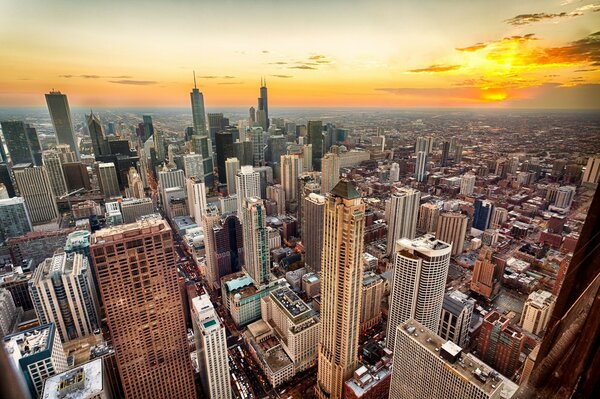 Tramonto della città di Chicago dall alto