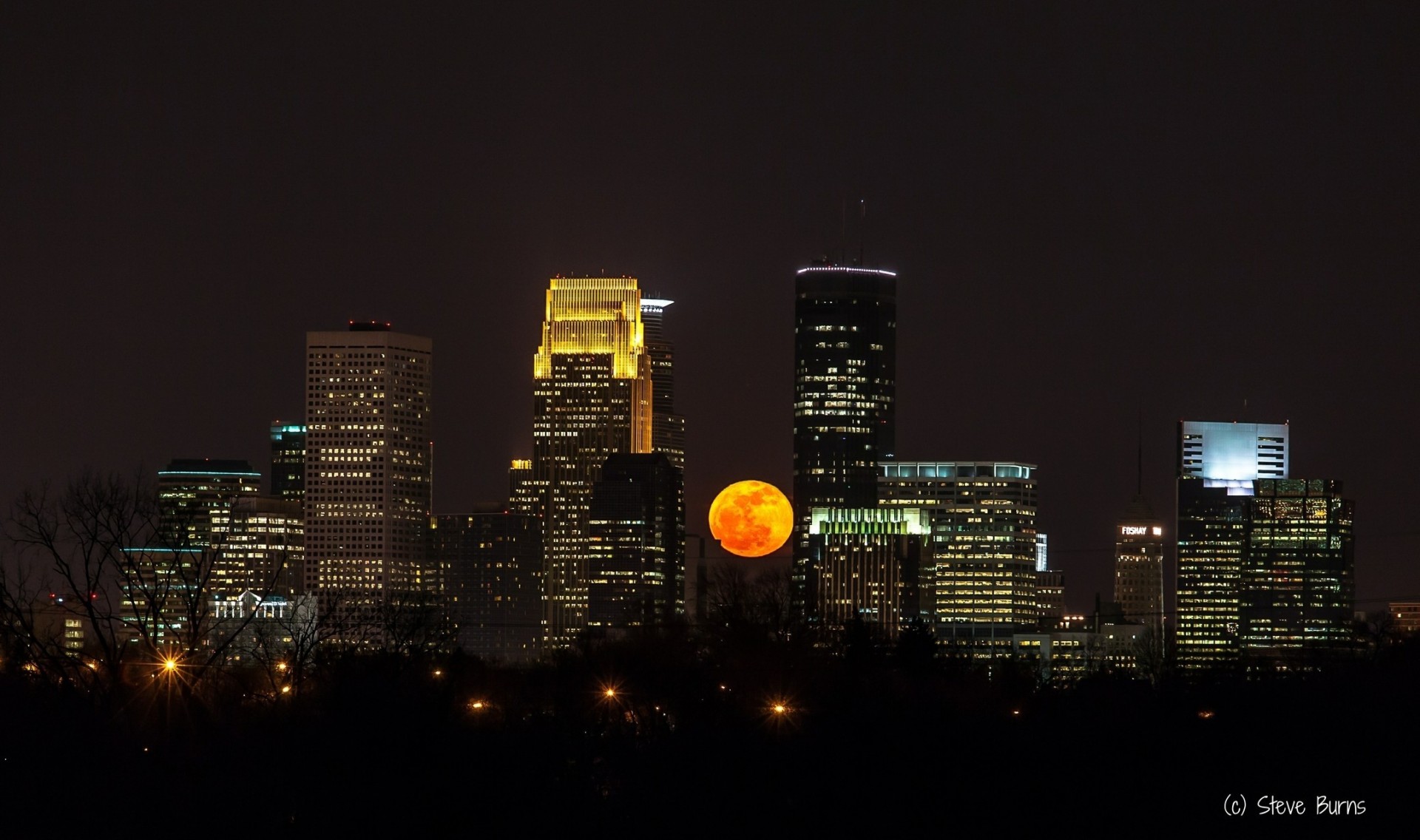 minneapolis zarys pełnia księżyc steve miasto