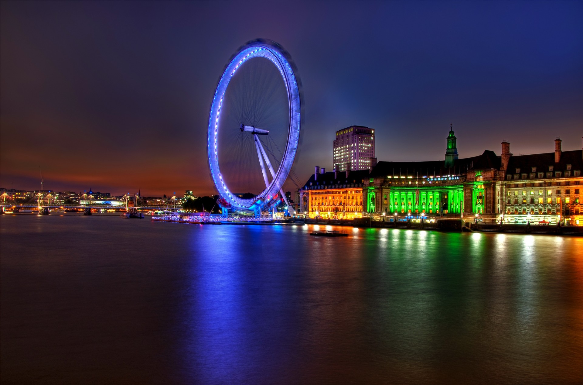 lights night architecture river light england building ferris wheel london united kingdom thames capital