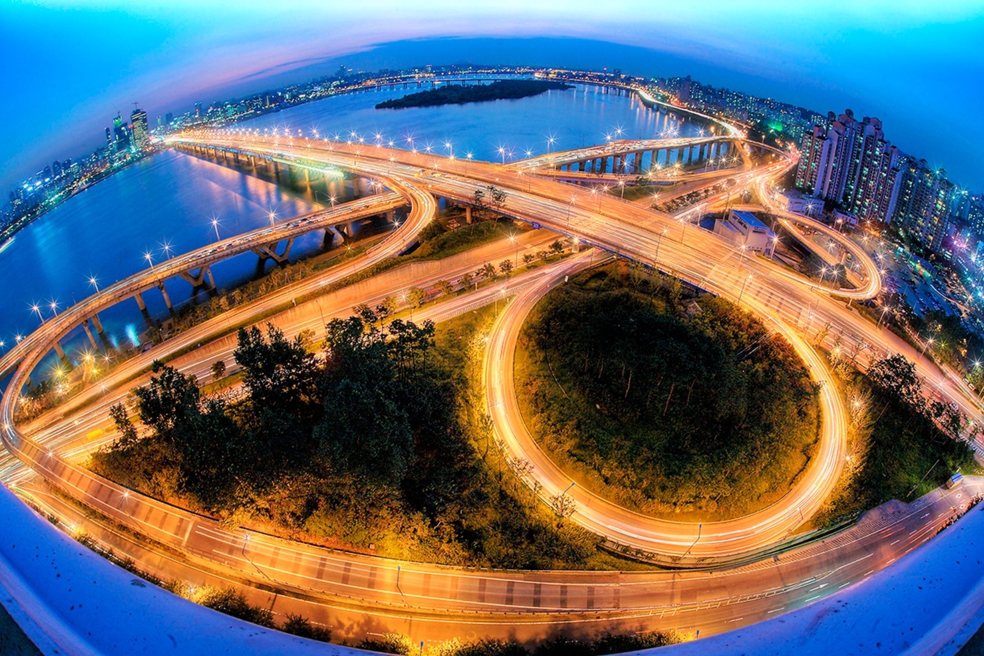 edificio noche seúl puente río luces vista