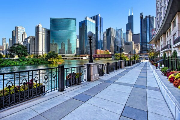 The river embankment in Chicago, USA