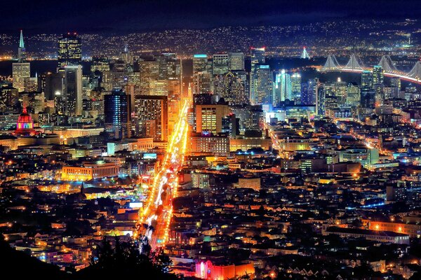 The lights of San Francisco at night. USA