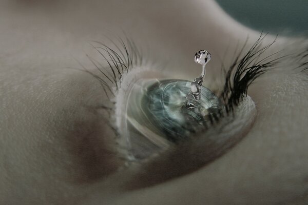 A drop of water fell directly into the open eye