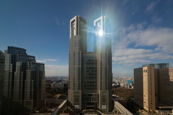 The building of skyscrapers in the center of Japan