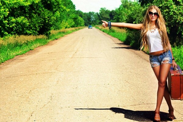 Blonde girl votes on the road