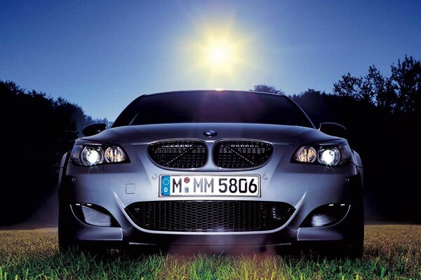 Bmw auto blu sull erba