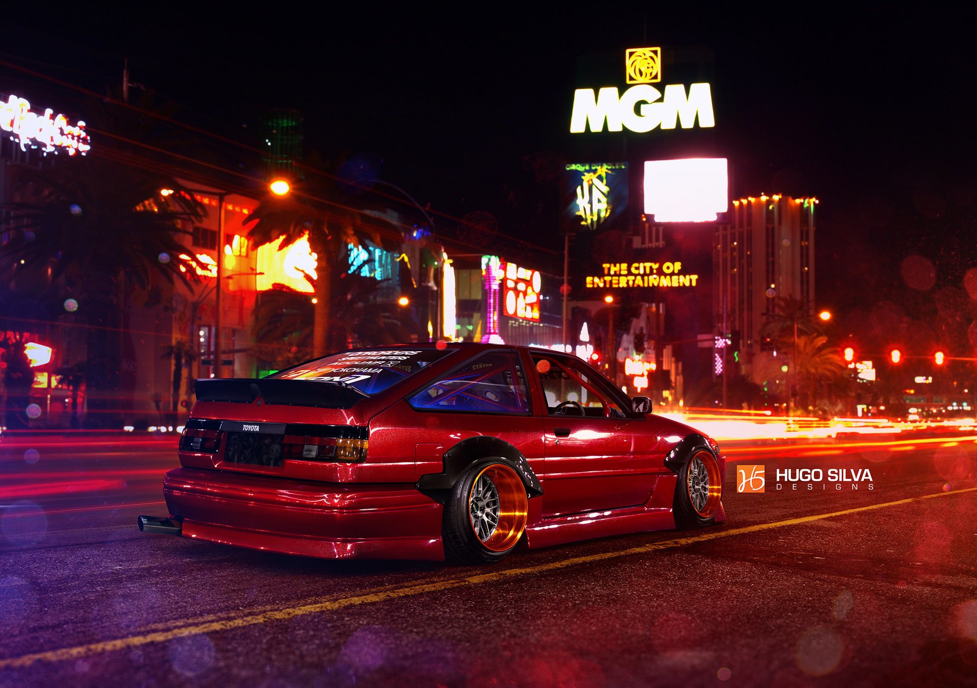 toyota corolla ae86 stance red nigth las vegas wheels rear by hugo silva