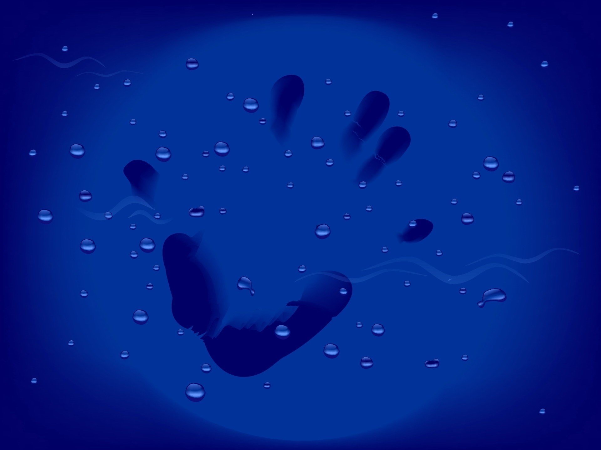 handprint fingerprint blue water drops fingers blue drops hand