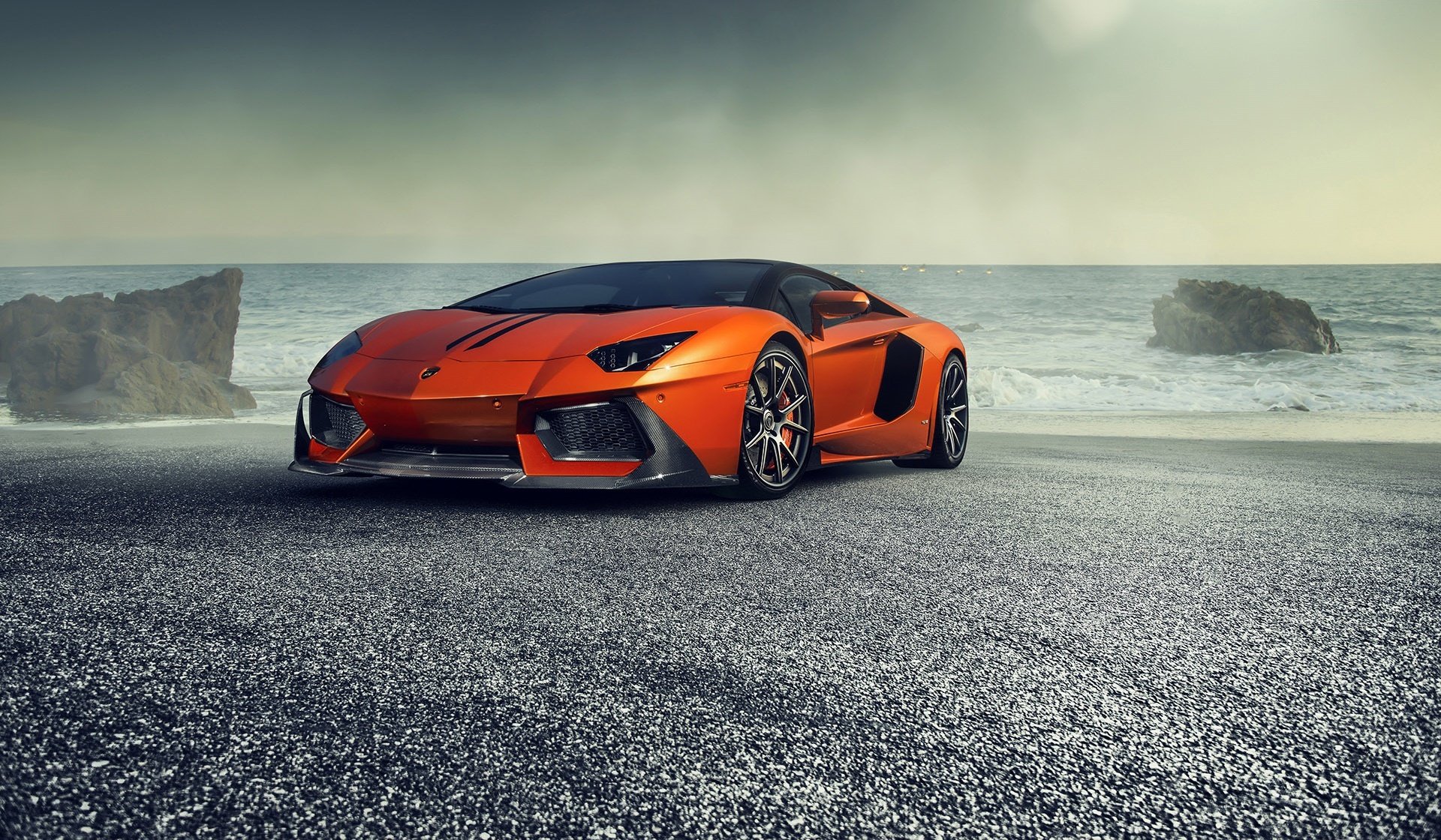 lamborghini aventador-v lp740-4 saragossa vorsteiner supersportwagen orange vorne meer