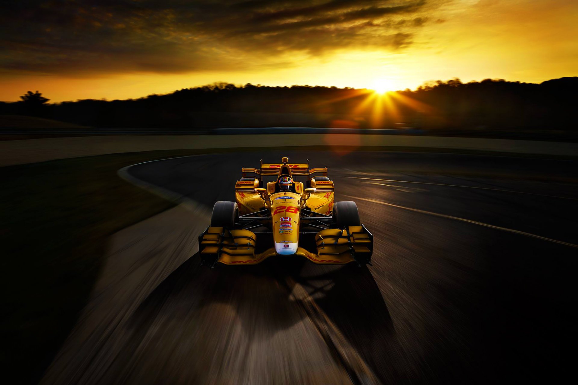 honda f1 auto giallo pista tramonto corsa velocità