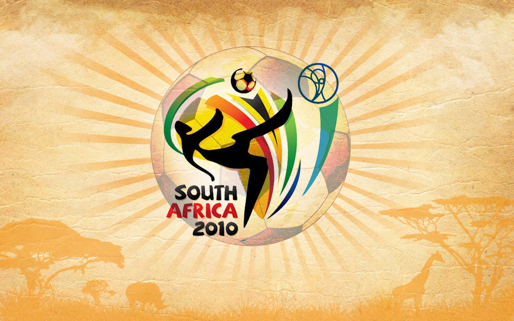 copa del mundo de fútbol áfrica 2010 logotipo emblema fondo fútbol pelota deporte rayos sol