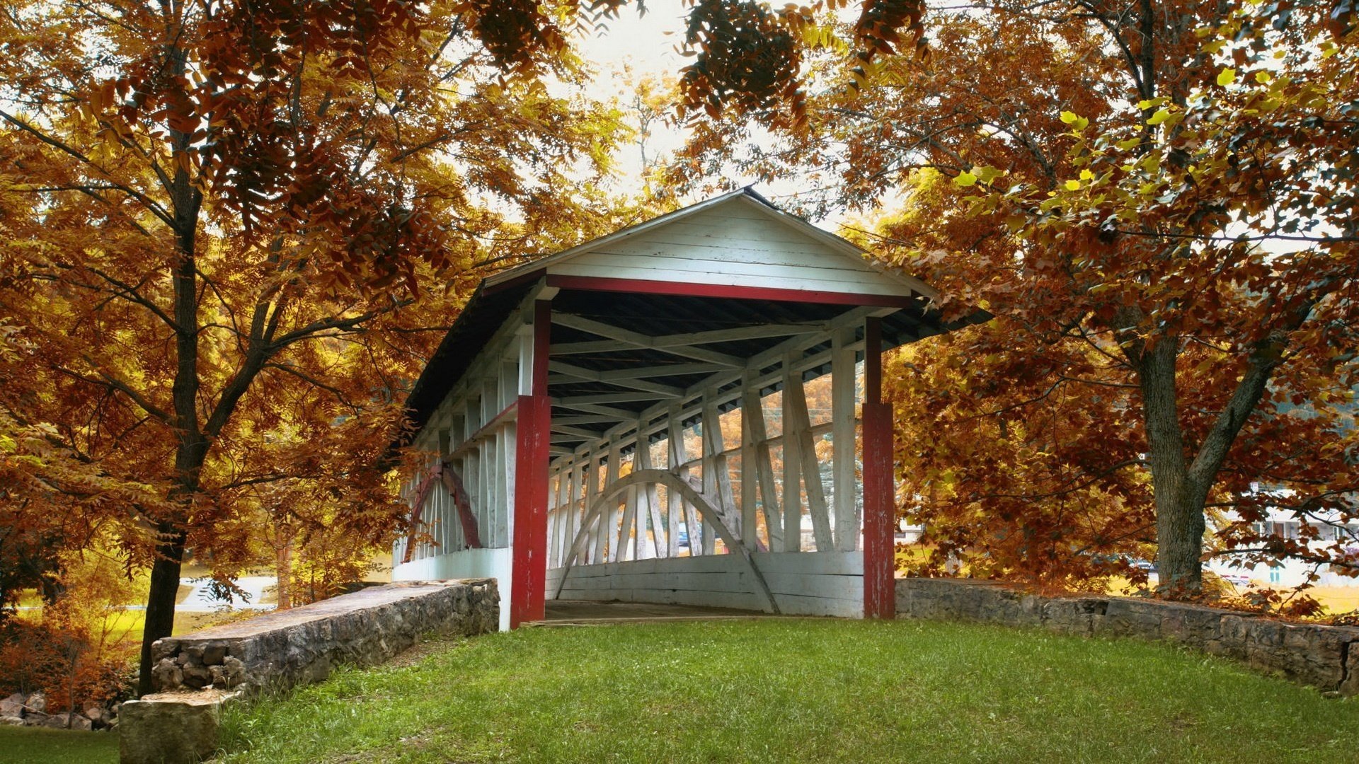 pont pierres arbres feuillage multicolore forêt parc chute des feuilles âge d or été indien feuilles jaunes couleurs d automne