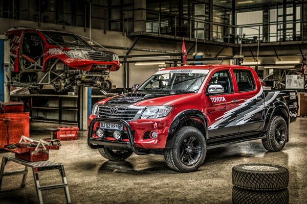 Toyota hiilax dans l atelier de réparation automobile