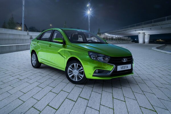 Lada vesta in green cool color