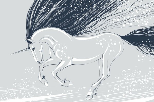 Figura de unicornio de nieve en blanco y negro