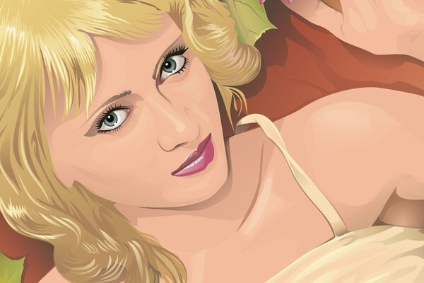 Drawing Art blonde look green eyes