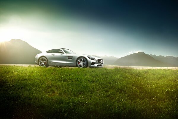 Exotic Mercedes-benz supercar on the green grass
