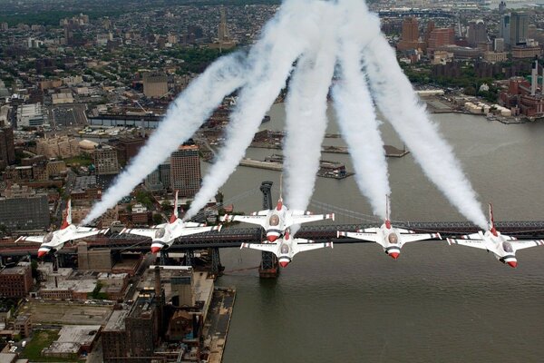 Showing a parade of planes over the city