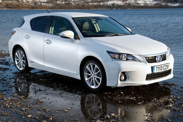 Auto lexus vicino al lago in un pomeriggio d autunno