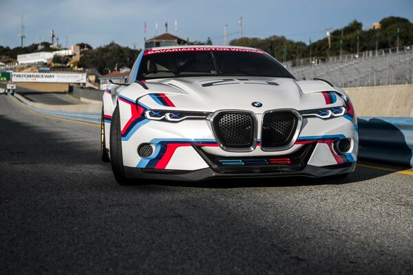 White racing car on the road