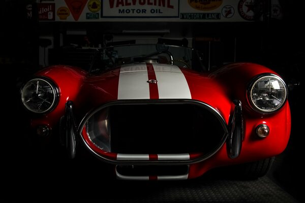 Classic sports car in the garage front view