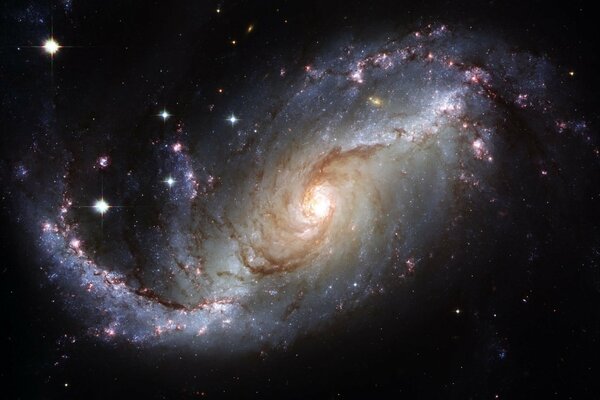 Light spiral, cosmic dust, asterisks, universe, galaxy, outer space, stars, nebula
