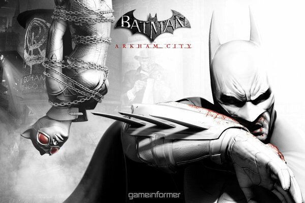 Batman hat eine Katzenfrau aus Arkham City gefangen und gefesselt