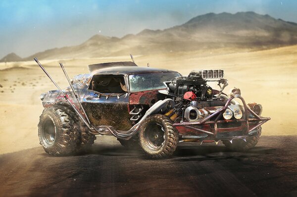 Игровой автомобиль на фоне песчанной пустыни