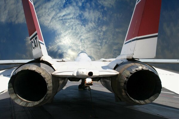 The nozzles of a powerful jet aircraft