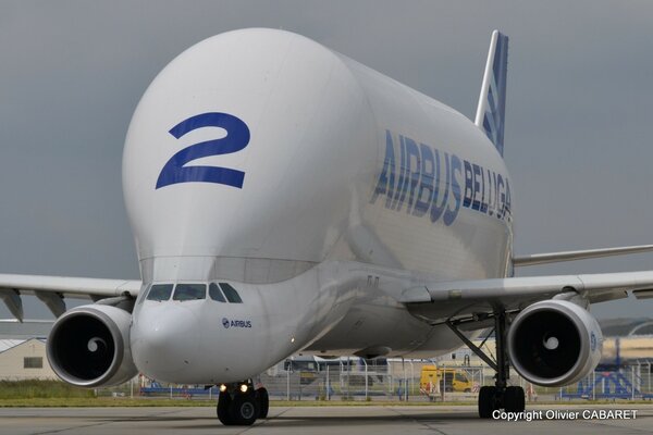 Beluga plane. A big plane. An unusual plane. Airbus