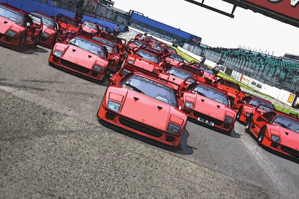 Un montón de coches Ferrari en el lanzamiento