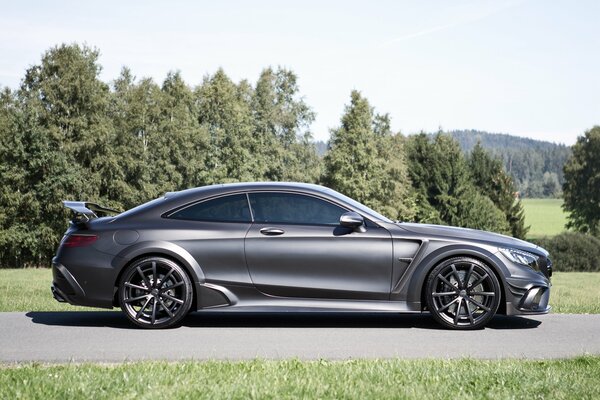 Mercedes-benz on the side, the harmony of the car and nature