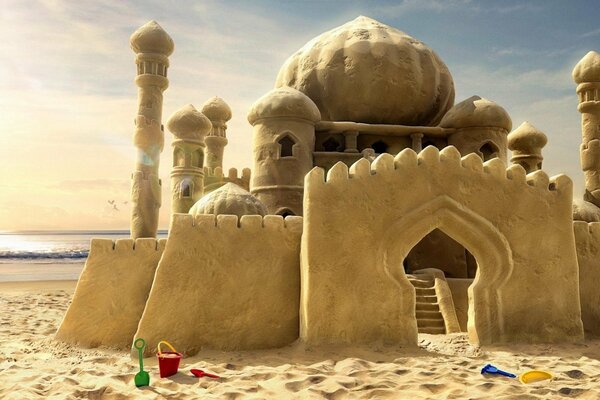 Fabulous sand mosque on the seashore